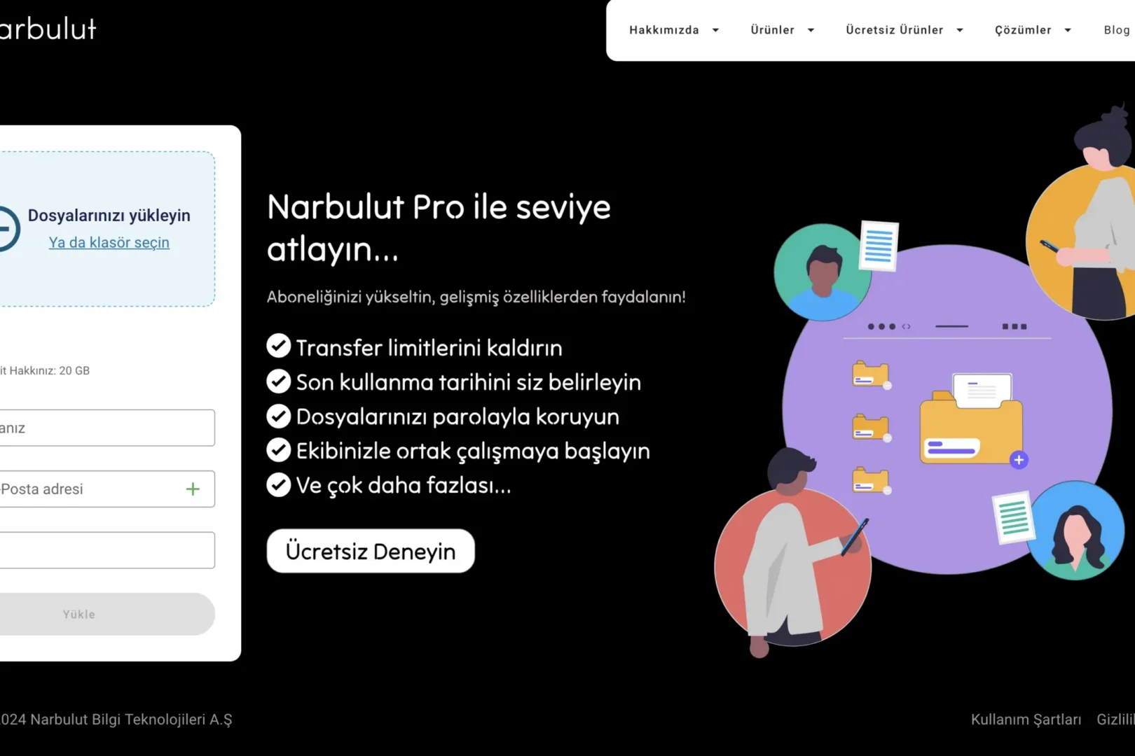 Narbulut Transfer dosya gönderme genel bakış