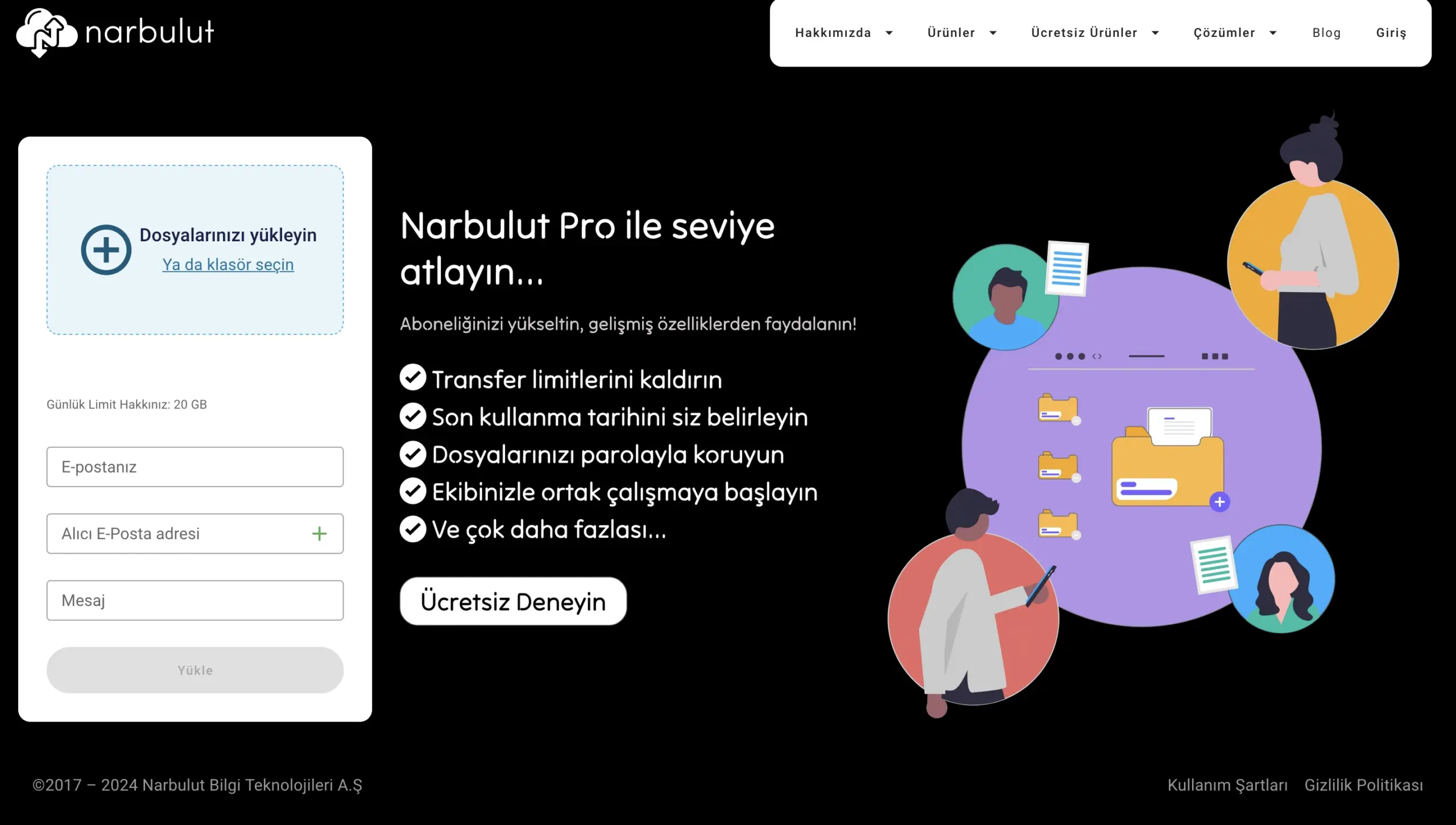 Narbulut Transfer dosya gönderme genel bakış