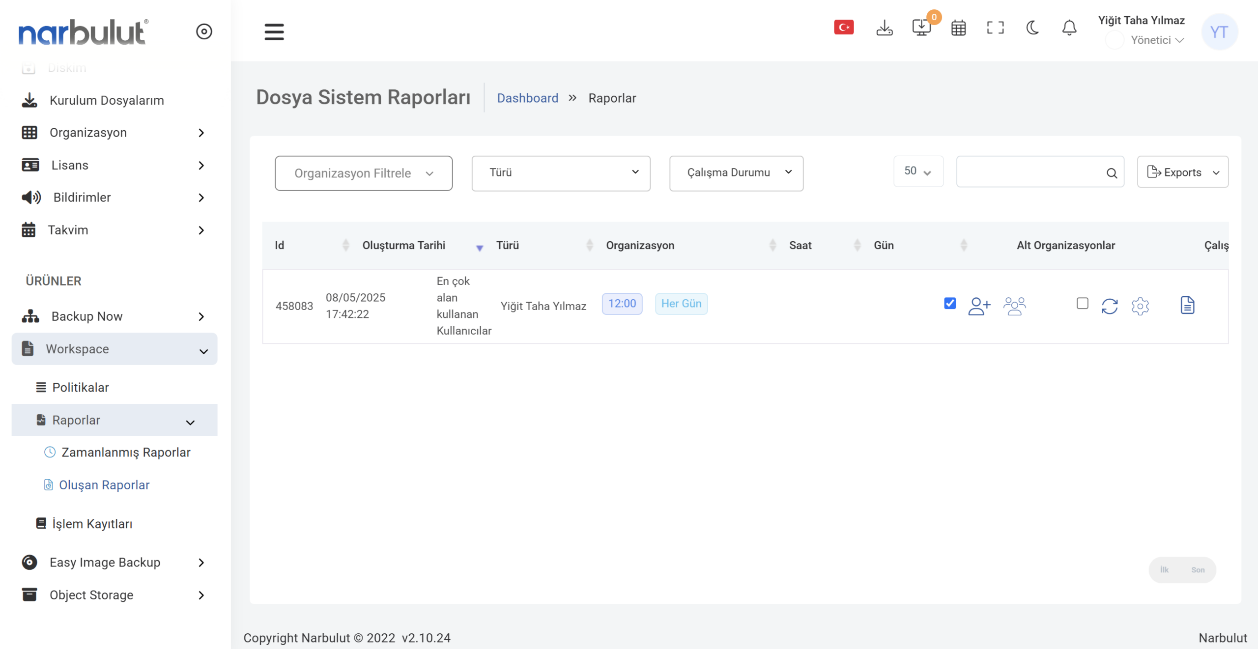 Narbulut nDocs bildirim ve raporlama ekranı