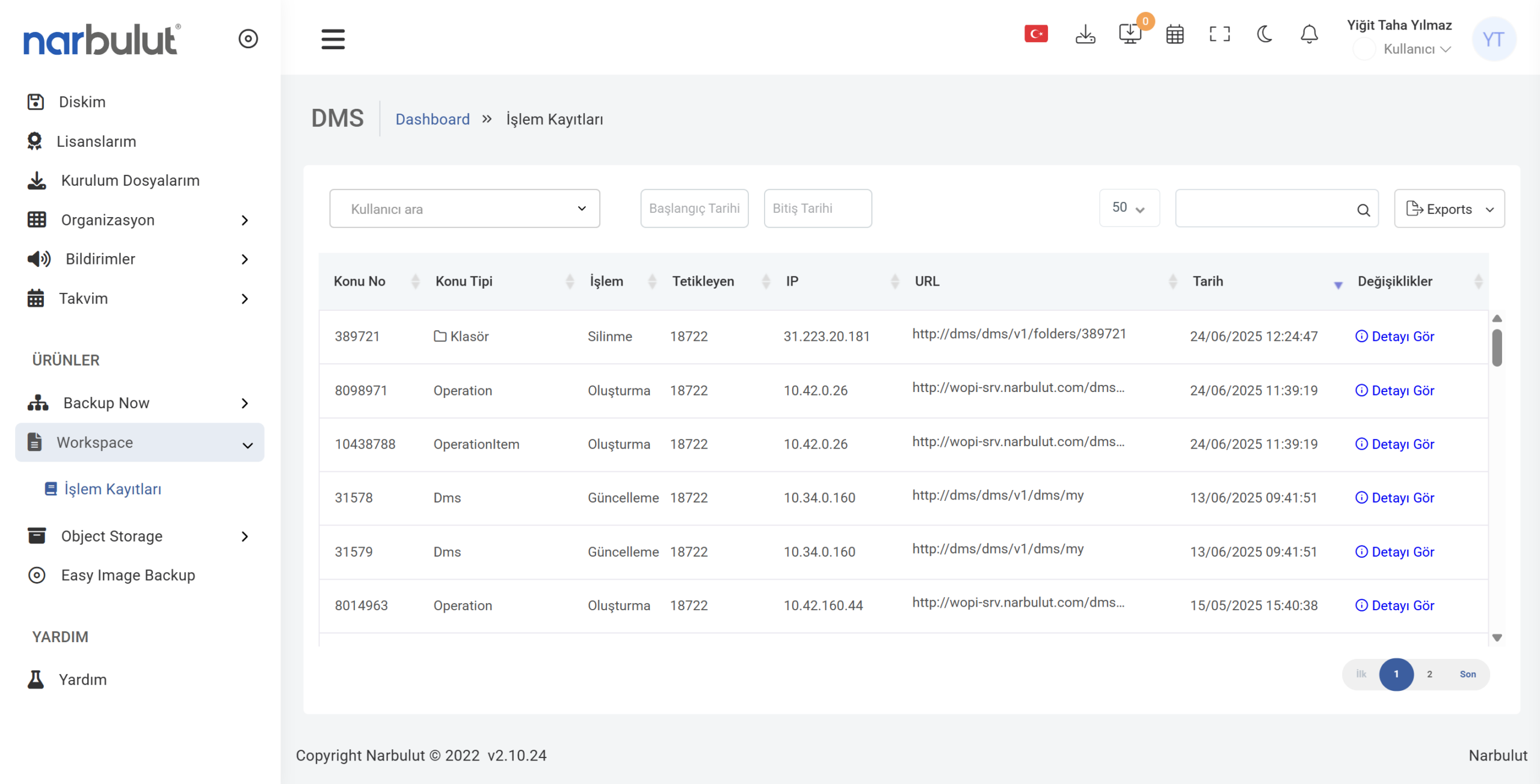 Narbulut nDocs gelişmiş erişim kayıtları