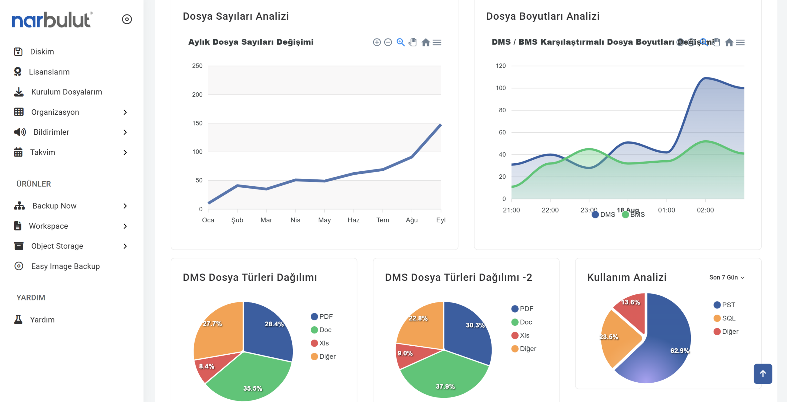 Narbulut nDocs dashboard ekranı