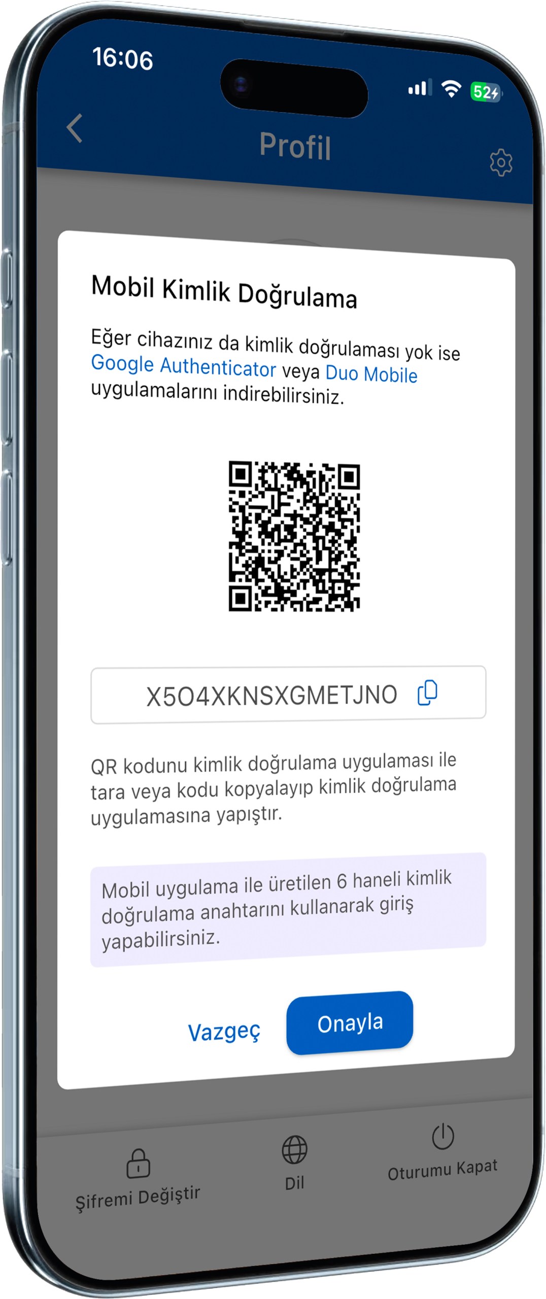 Narbulut mobil uygulama 2FA kimlik yönetimi