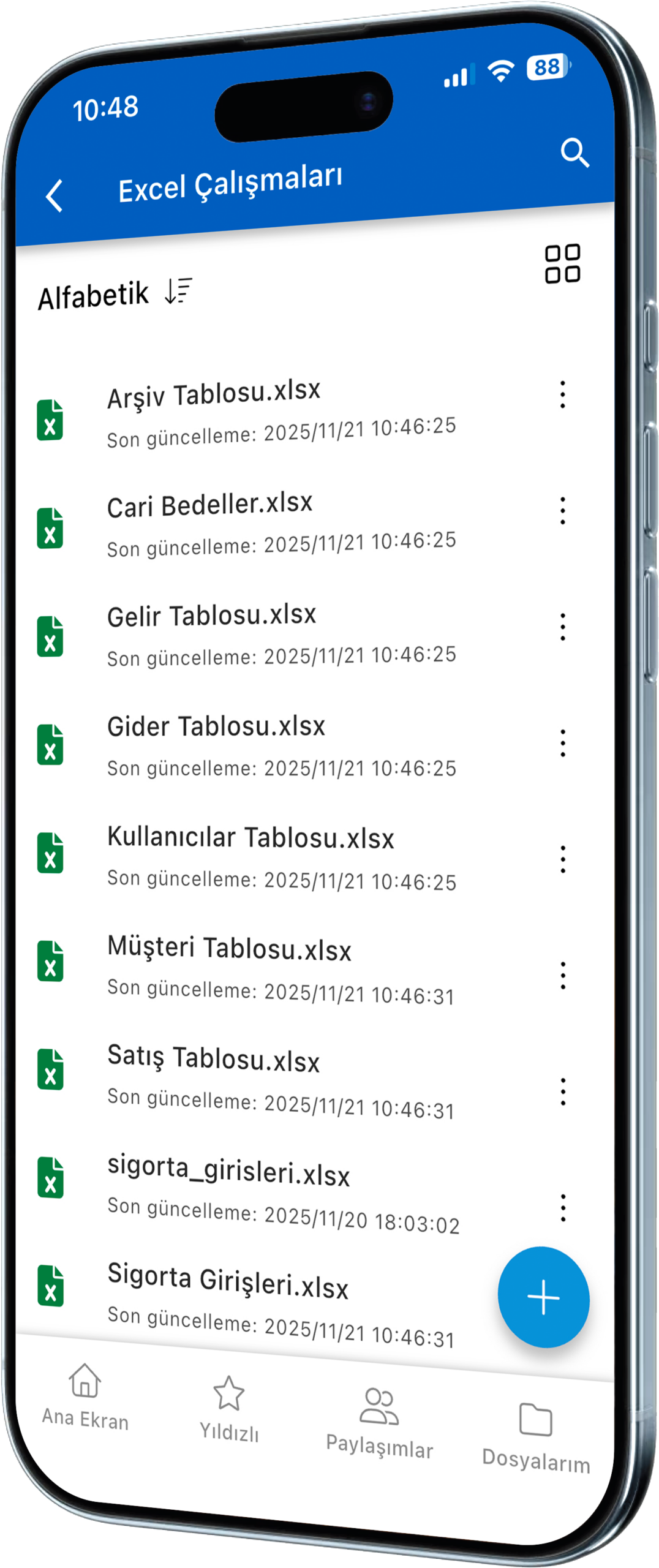 Narbulut mobil uygulama kişisel çalışma alanı ekranı