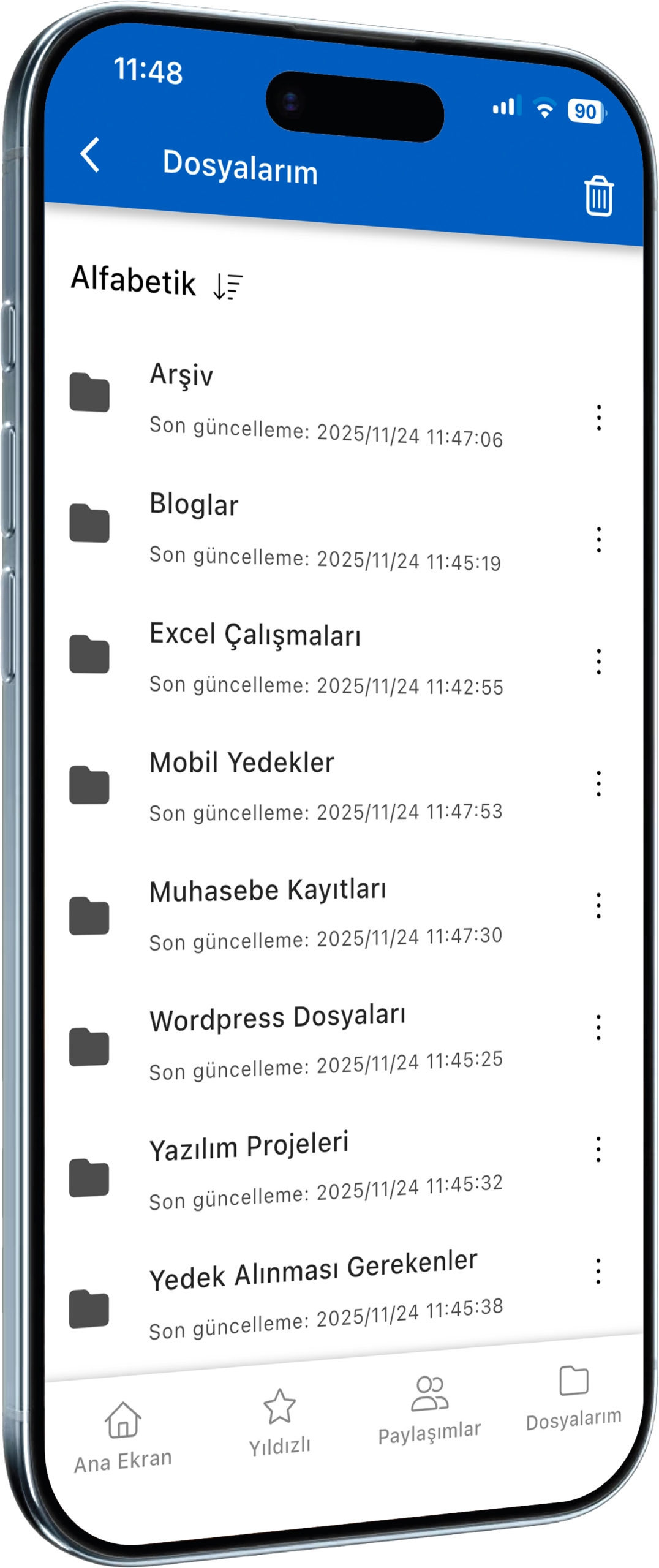 Narbulut mobil uygulama kişisel çalışma alanı