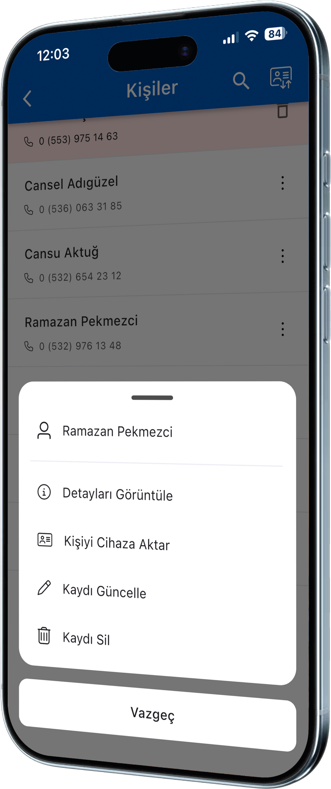 Narbulut mobil uygulama telefon rehberi yedekleme ekranı