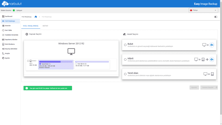 Narbulut Easy Image Backup Windows Server 2012 R2 imaj yedekleme