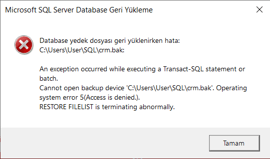SQL Erişim Engellendi