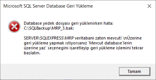 Veritabanı Zaten Mevcut