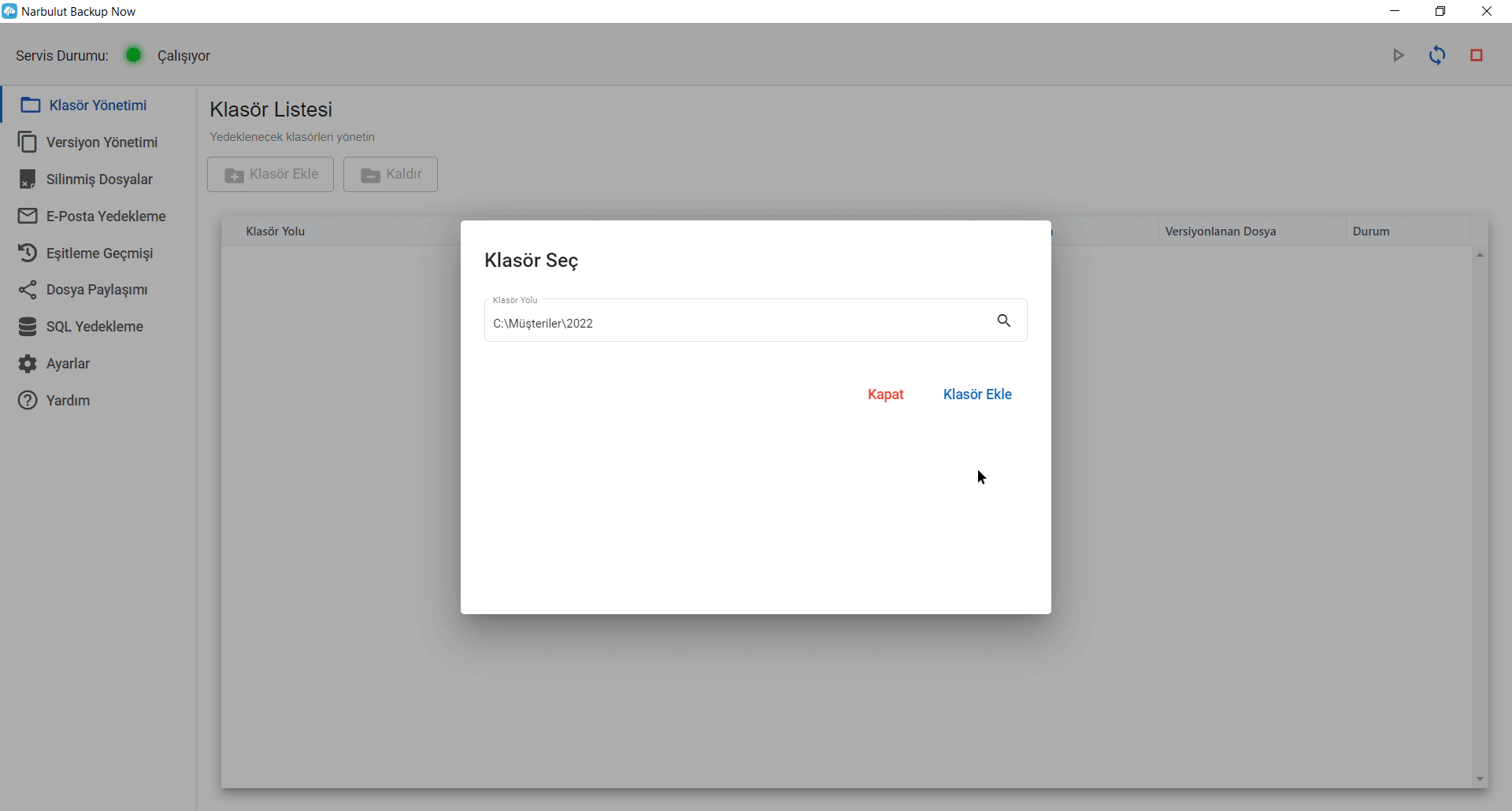 Folder addition confirmation