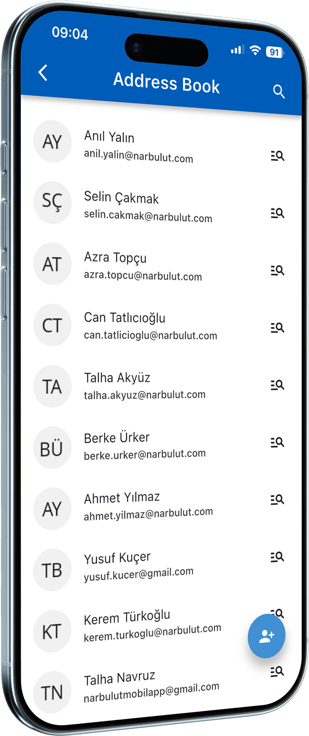Narbulut mobile address book overview