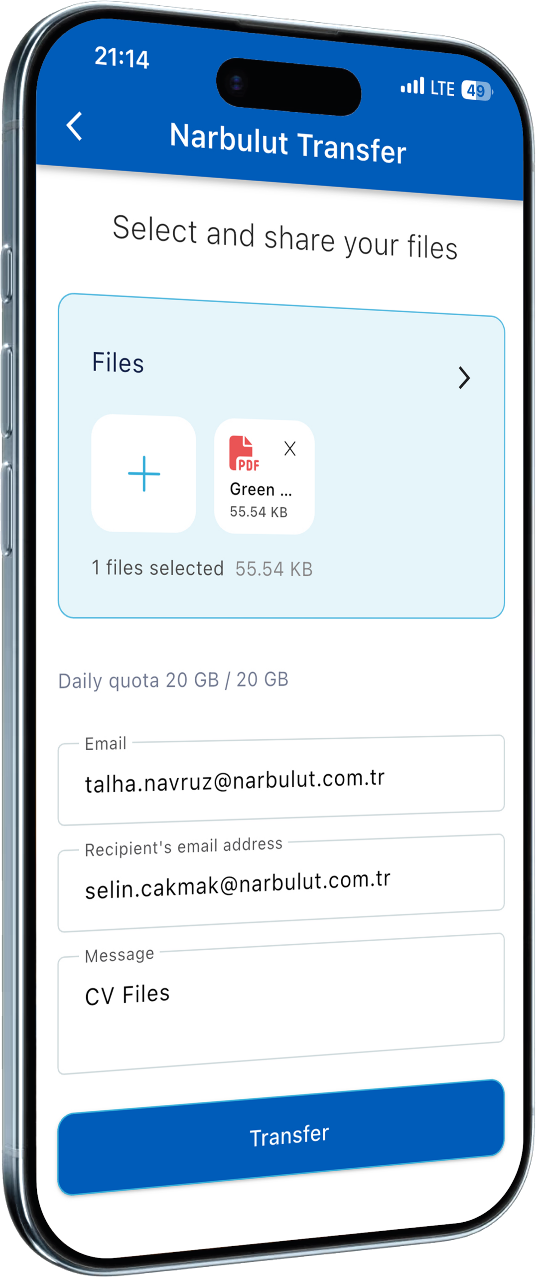 Narbulut mobile data transfer overview