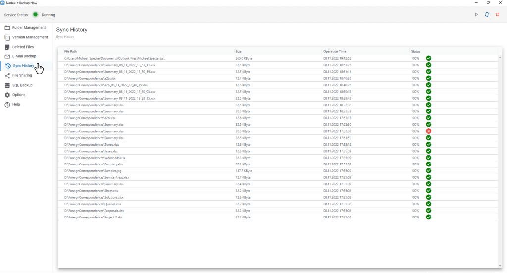 Sync history
