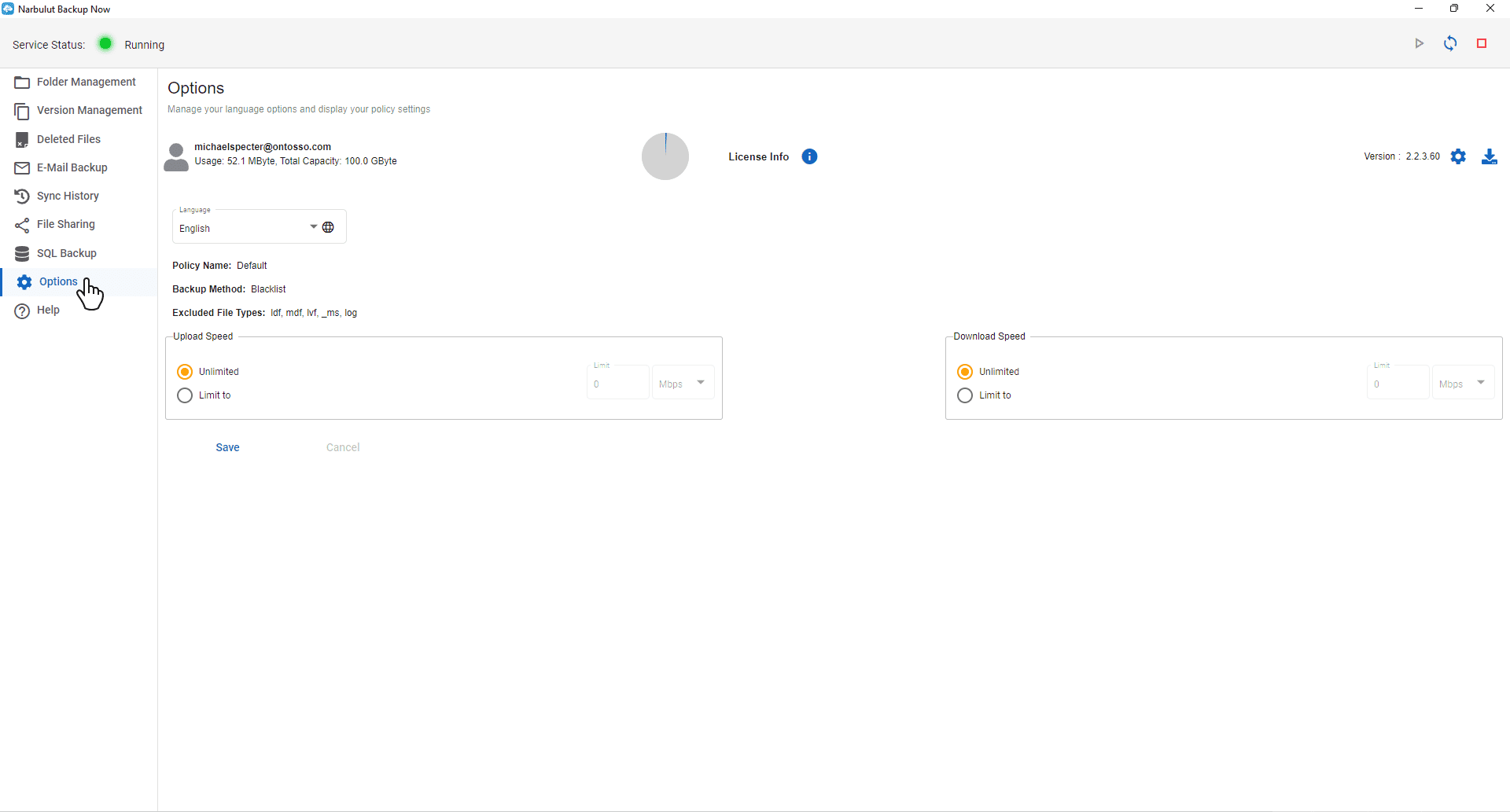 Settings menu