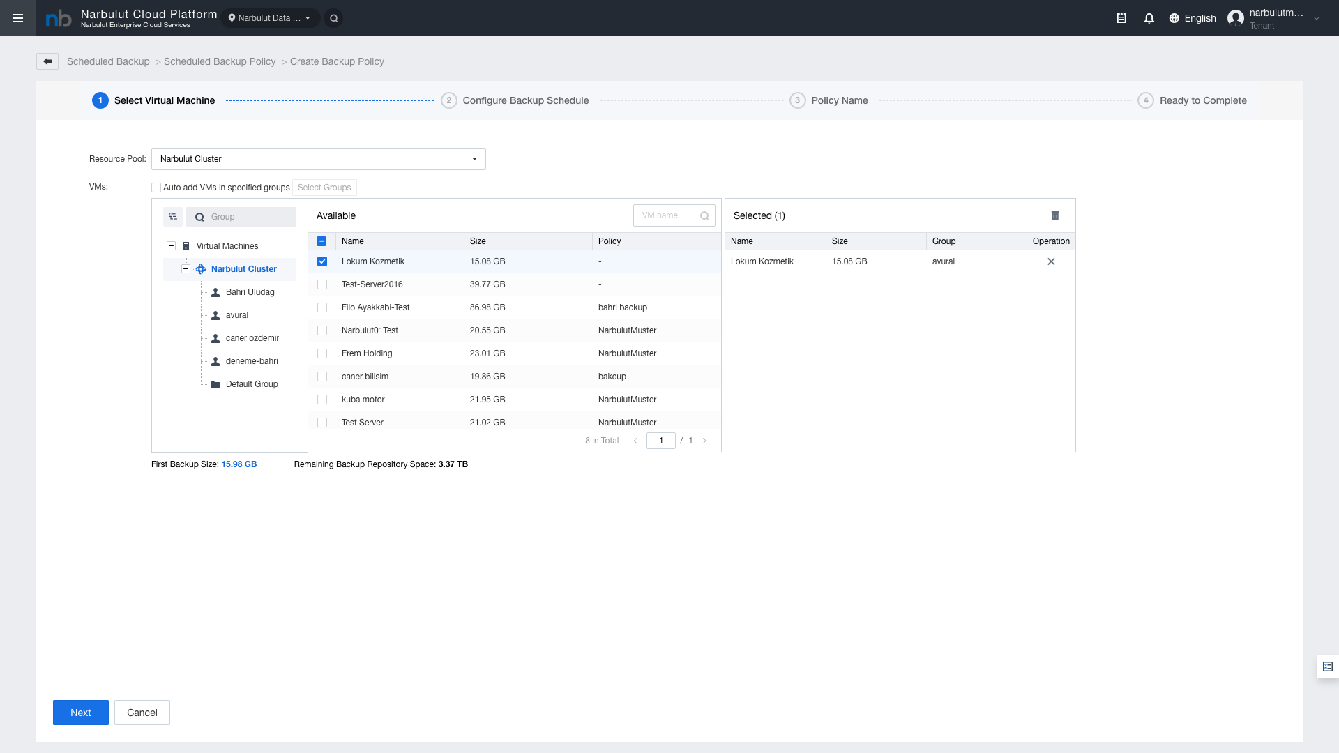 Figure 3 — Step 1: Virtual machine selection