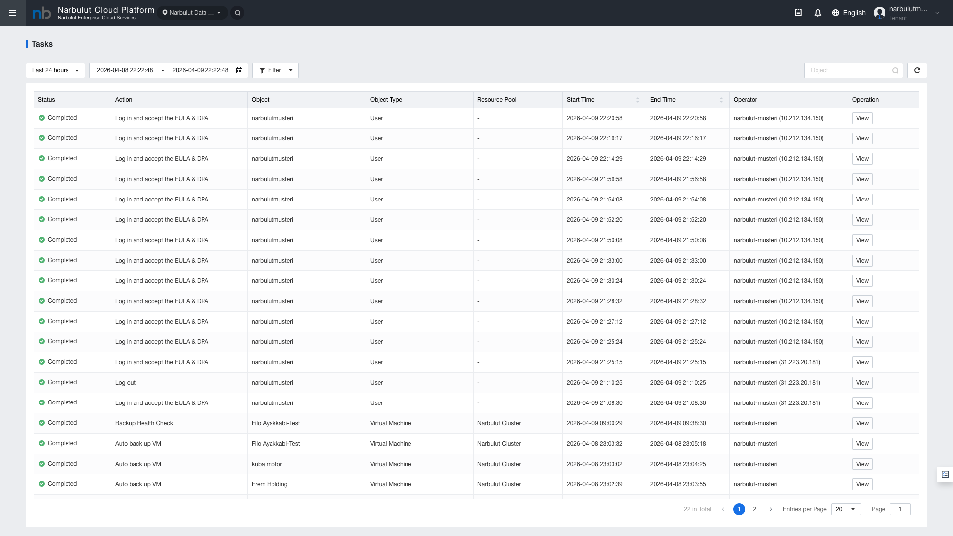 Figure 12 — API keys / Task history
